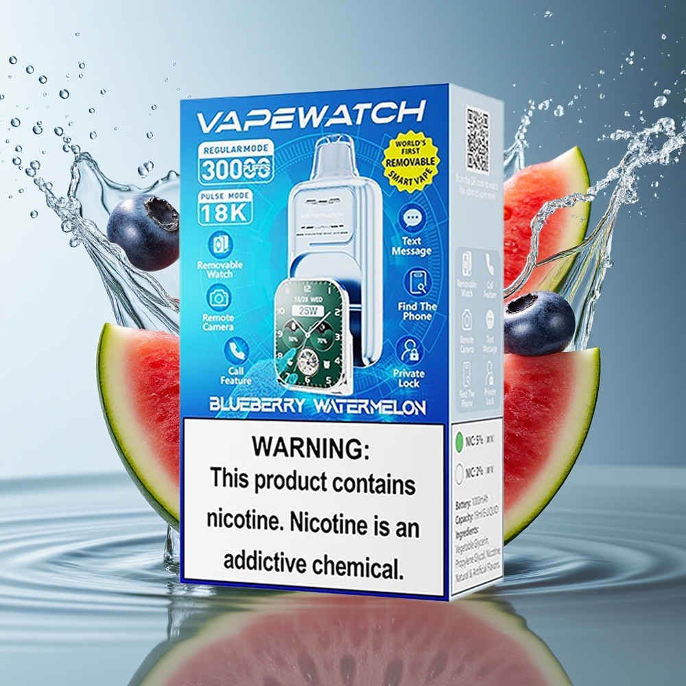 JNR VapeWatch 30000 Puffs Blauwe Bes Watermeloen 1000mAh 19mL 5% Dual Mesh Type-C