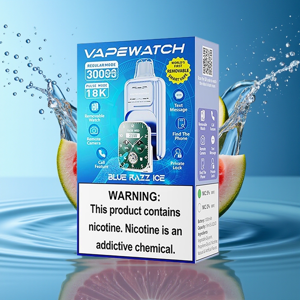 JNR VapeWatch 30000 Puffs Blauwe Framboos IJs Dual Mesh 1000mAh Type-C