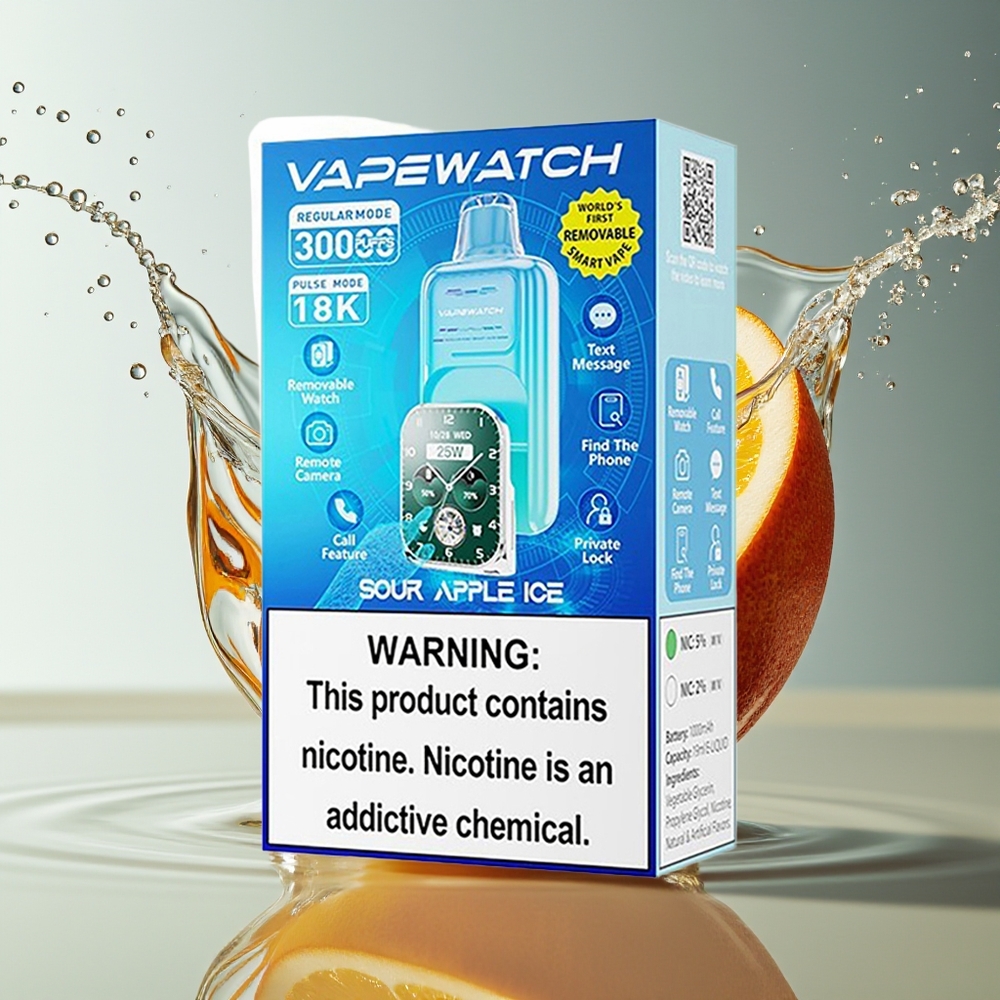 JNR VapeWatch 30000 Puffs Wegwerp Vape Zuur Appel IJs 1000mAh 19mL 5% Dual Mesh Type-C