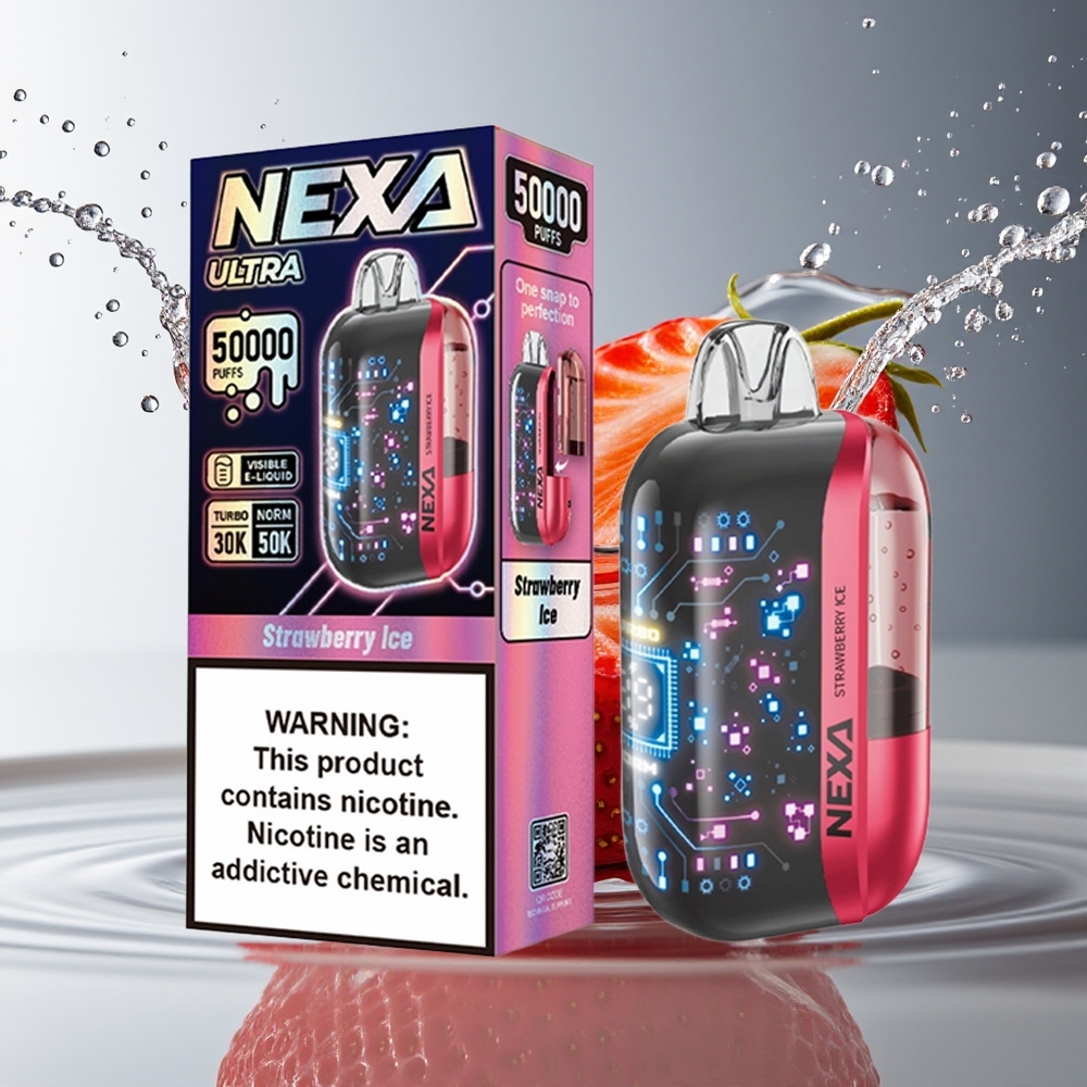 NEXA Ultra 50000 Puffs Aardbeien IJs 20ml 800mah 5% 0.9ohm Dual Mesh 3D Scherm Type-C