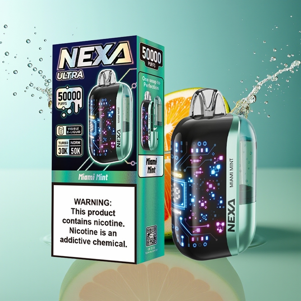 NEXA Ultra 50000 Puffs Miami Munt 20ml 800mah 5% 0.9ohm Dual Mesh 3D Scherm Type-C