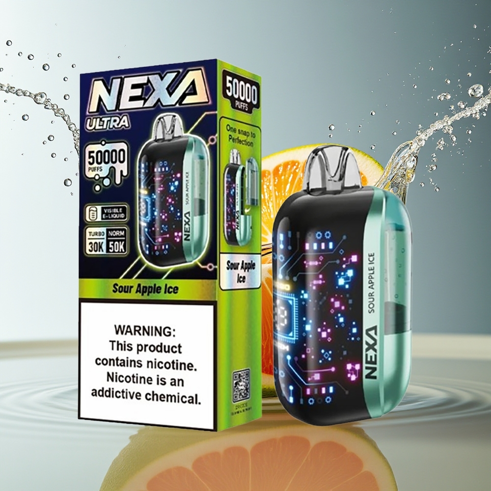 NEXA Ultra 50K 20ml 800mAh 5% Zuur Appel IJs Wegwerp Vape Typ-C 3D Scherm