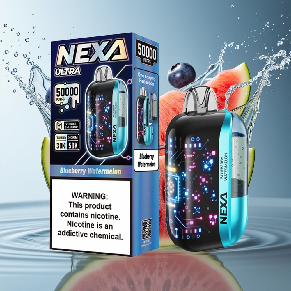 NEXA Ultra 50K Blauwe Bes Watermeloen 20ml 800mah 5% Nicotine 0.9ohm Dual Mesh 3D Display Type-C