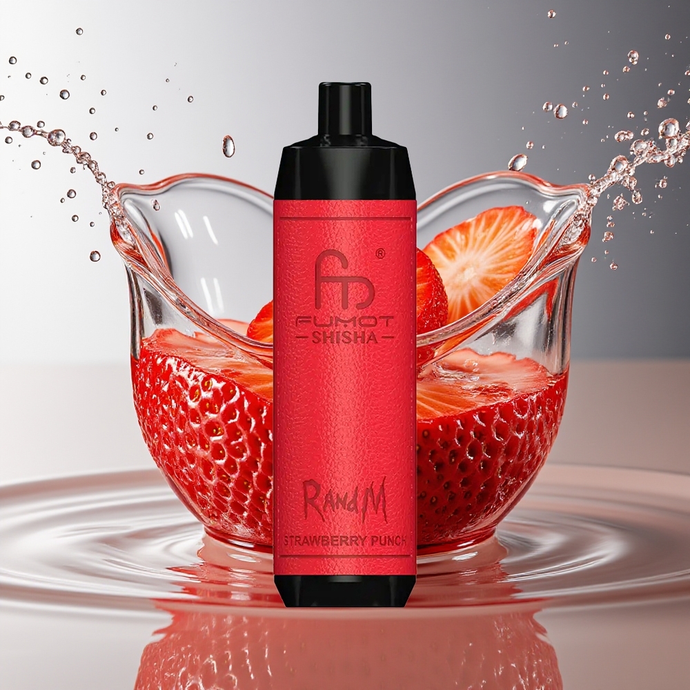 RandM Fumot Shisha 10000 Puffs Aardbei Punch Wegwerp Vape LED Type-C 18ml 0.6ohm