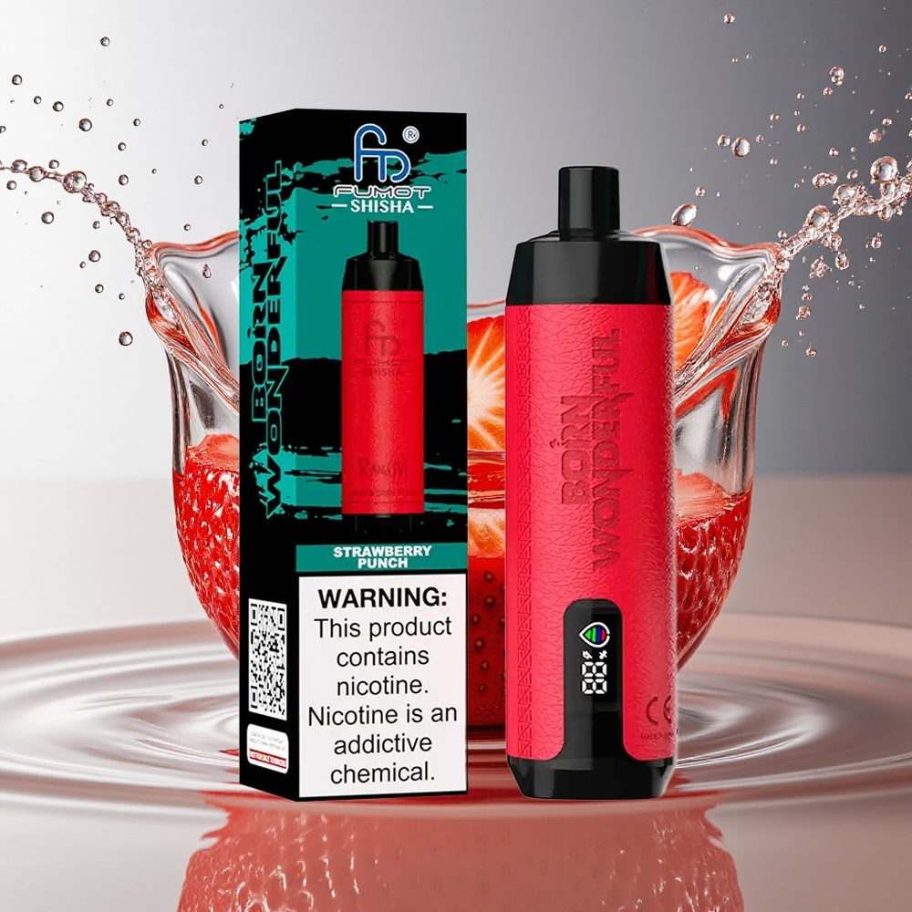 RandM Fumot Shisha 10000 Puffs Aardbei Punch Wegwerp Vape LED Type-C 18ml 0.6ohm