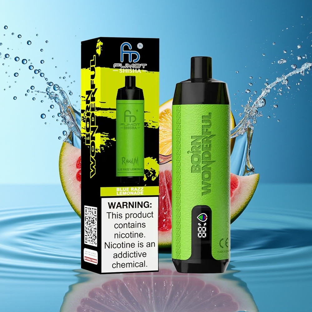 RandM Fumot Shisha 10000 Puffs Blauwe Framboos Limonade LED Type-C 0.6ohm