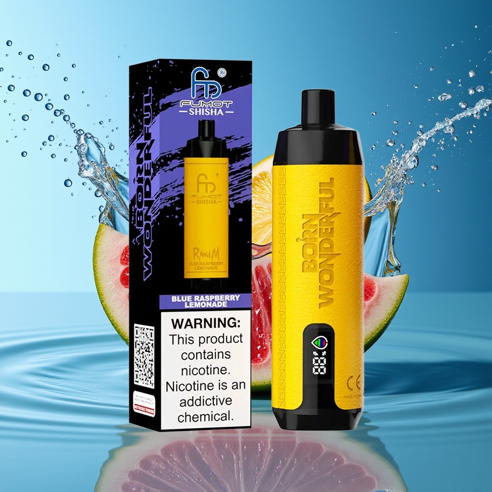 RandM Fumot Shisha 10000 Puffs Blauwe Framboos Limonade Wegwerp Vape LED Type-C 18ml