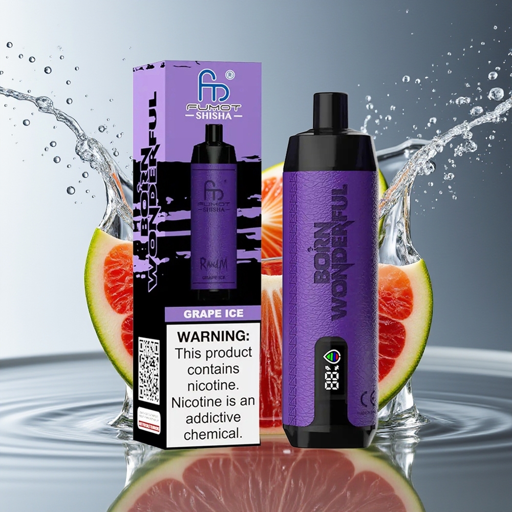 RandM Fumot Shisha 10000 Puffs Druiven IJs Wegwerp Vape LED Type-C 18ml 850mAh