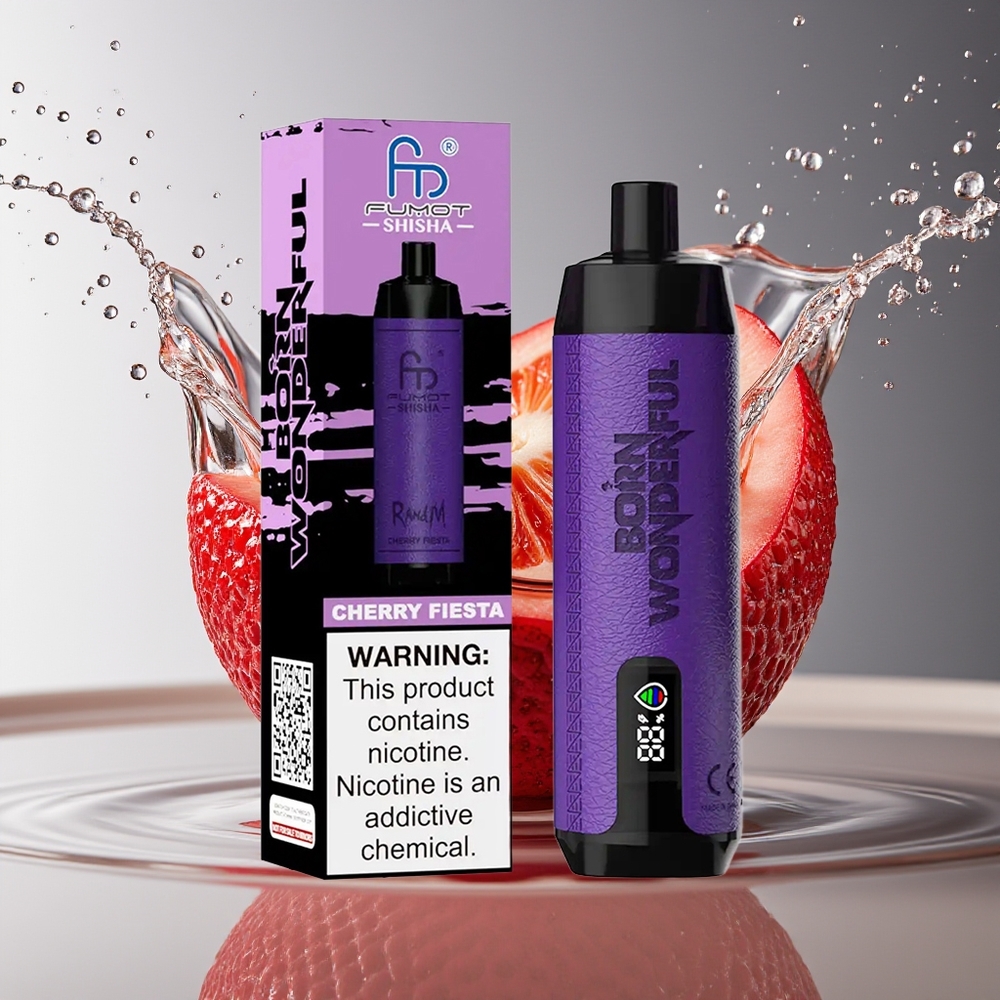 RandM Fumot Shisha 10000 Puffs Kersenfeest LED Type-C 0.6ohm Mesh 18ml 850mAh 0.5% Nic