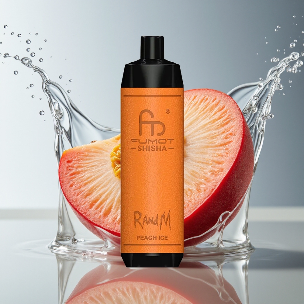 RandM Fumot Shisha 10000 Puffs Perzik Ijs 18ml Type-C 850mAh 0.6ohm Mesh 0.5% Nic