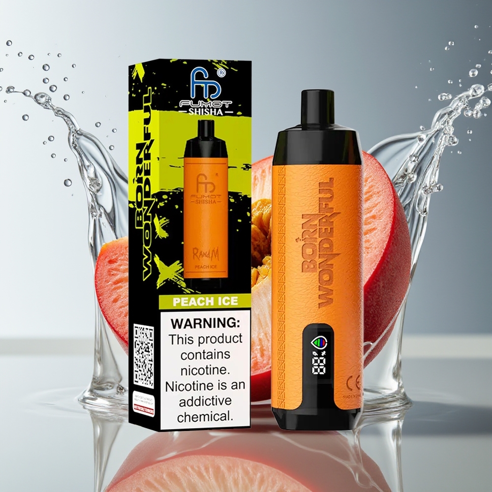 RandM Fumot Shisha 10000 Puffs Perzik Ijs 18ml Type-C 850mAh 0.6ohm Mesh 0.5% Nic