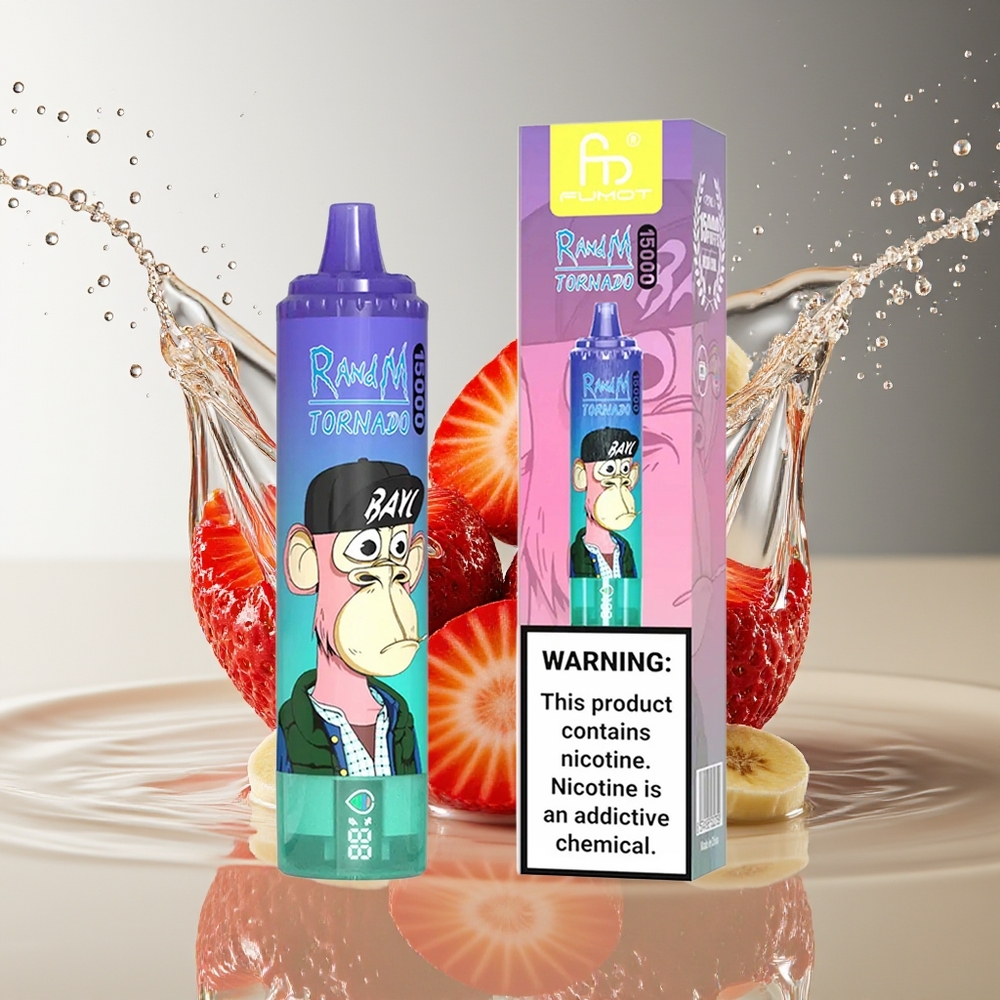RandM Fumot Tornado 15000 Puffs Aardbei Banaan 25ml 850mAh Mesh LCD Type-C