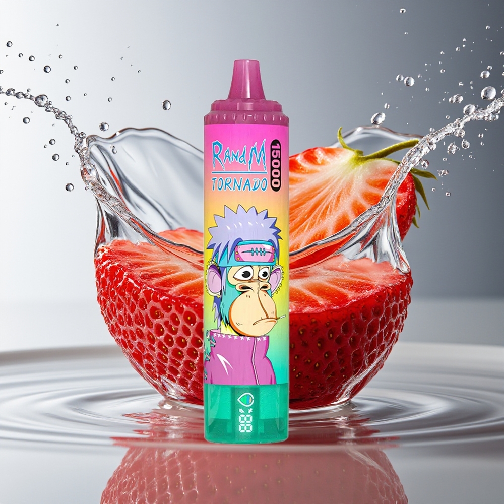 RandM Fumot Tornado 15000 Puffs Aardbei IJs LCD Type-C Oplaadbaar Mesh Coil 25ml