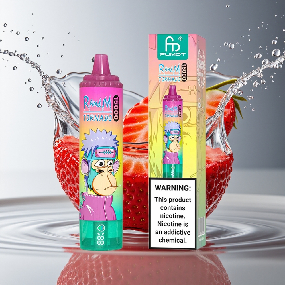RandM Fumot Tornado 15000 Puffs Aardbei IJs LCD Type-C Oplaadbaar Mesh Coil 25ml