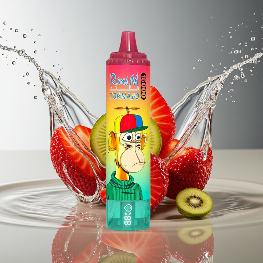 RandM Fumot Tornado 15000 Puffs Aardbei-Kiwi Disposable 25ml 850mAh Mesh LCD Type-C