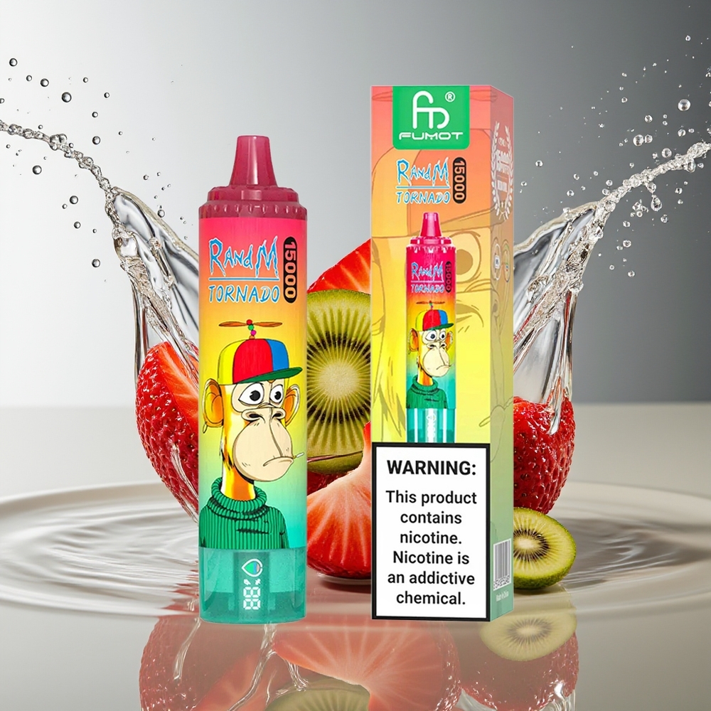 RandM Fumot Tornado 15000 Puffs Aardbei-Kiwi Disposable 25ml 850mAh Mesh LCD Type-C