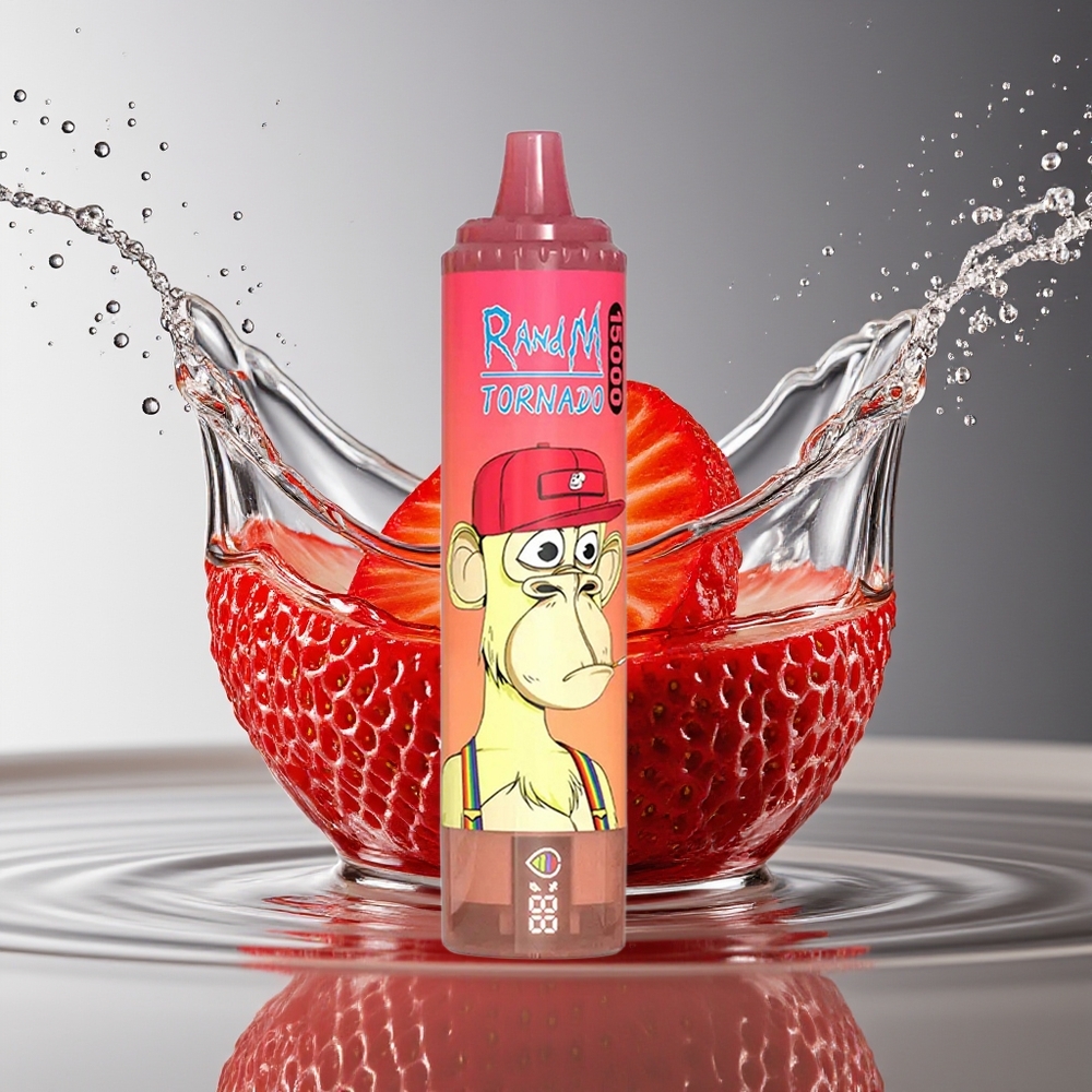 RandM Fumot Tornado 15000 Puffs Aardbei Rode Stier Mesh LCD Type-C