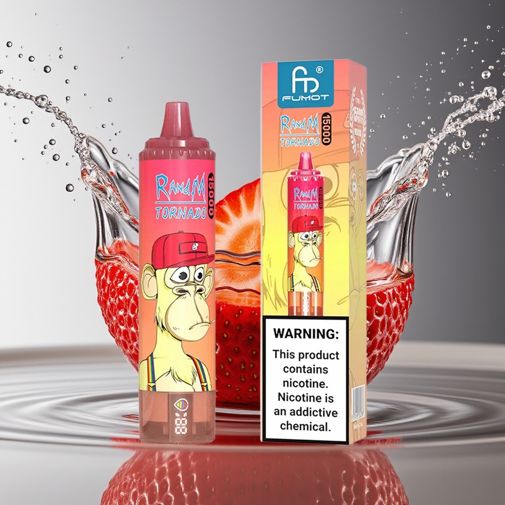 RandM Fumot Tornado 15000 Puffs Aardbei Rode Stier Mesh LCD Type-C