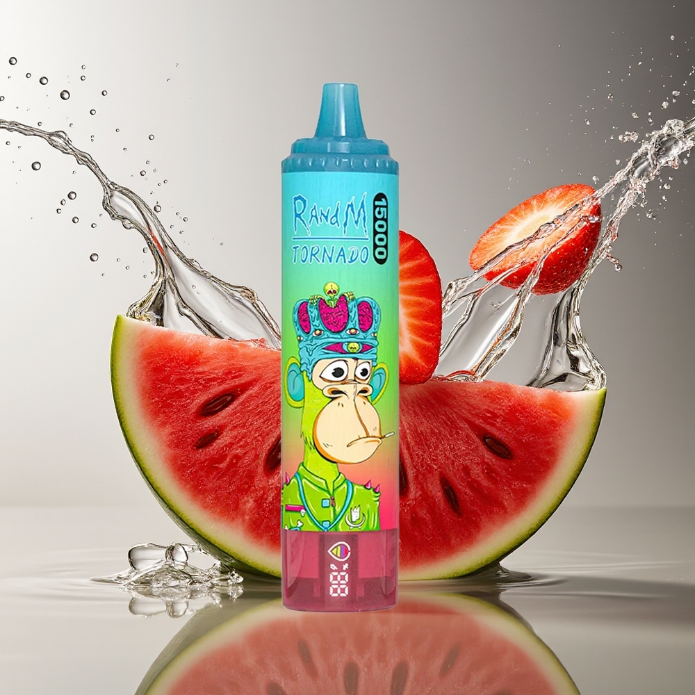 RandM Fumot Tornado 15000 Puffs Aardbei Watermeloen LCD Type-C Oplaadbaar Mesh Coil