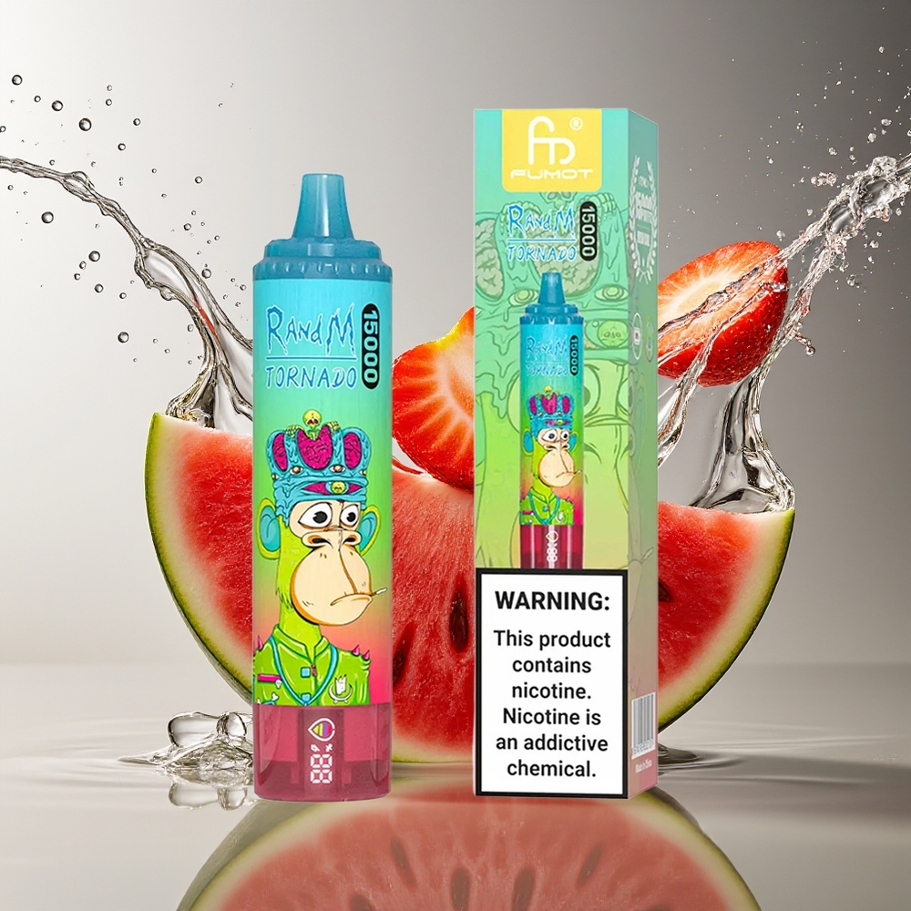 RandM Fumot Tornado 15000 Puffs Aardbei Watermeloen LCD Type-C Oplaadbaar Mesh Coil