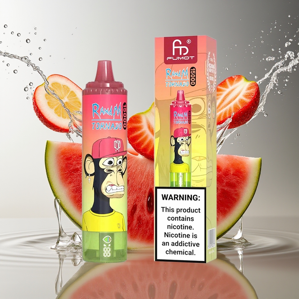 RandM Fumot Tornado 15000 Puffs Aardbei Watermeloen Limonade Mesh LCD Type-C
