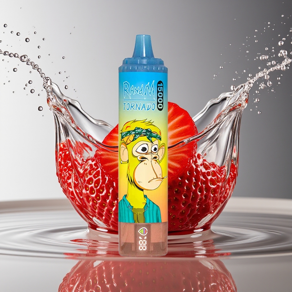 RandM Fumot Tornado 15000 Puffs Aardbei Wegwerp Vape 25ml 850mAh Mesh LCD Type-C