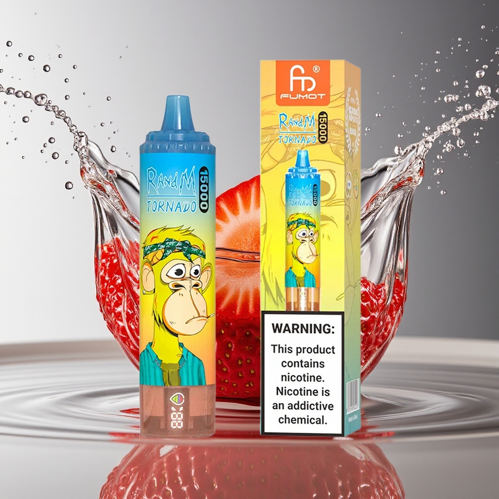 RandM Fumot Tornado 15000 Puffs Aardbei Wegwerp Vape 25ml 850mAh Mesh LCD Type-C