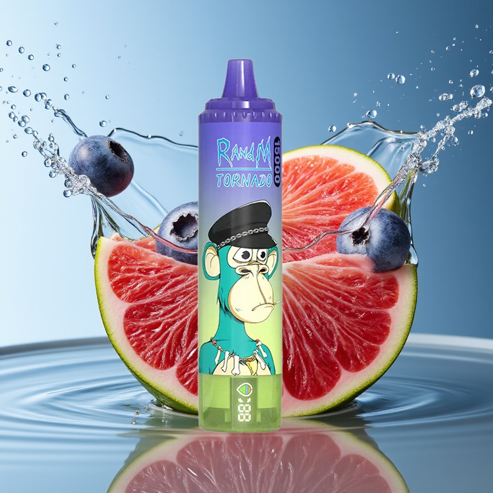 RandM Fumot Tornado 15000 Puffs Blauwe Bes Bubble Gum LCD Mesh Coil Type-C