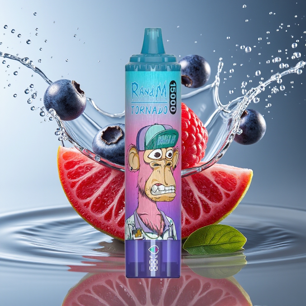 RandM Fumot Tornado 15000 Puffs Blauwe Bes Framboos Mesh LCD Type-C