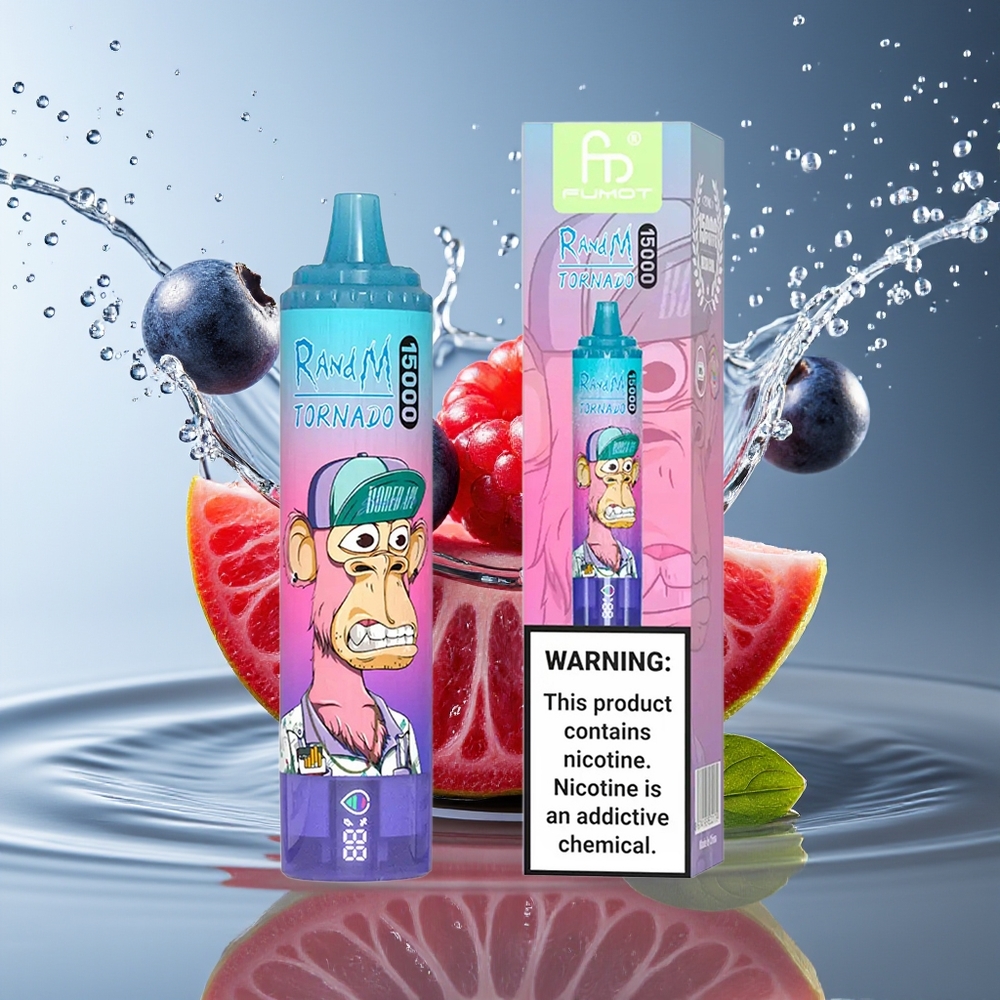 RandM Fumot Tornado 15000 Puffs Blauwe Bes Framboos Mesh LCD Type-C