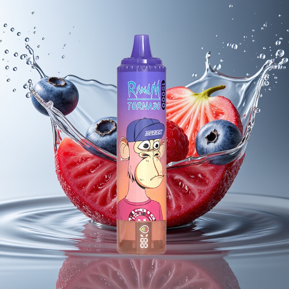 RandM Fumot Tornado 15000 Puffs Blauwe Bes Kers Cranberry LCD Mesh Coil Type-C