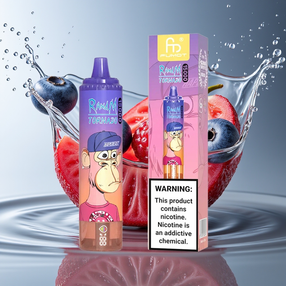 RandM Fumot Tornado 15000 Puffs Blauwe Bes Kers Cranberry LCD Mesh Coil Type-C
