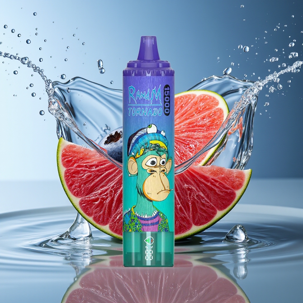 RandM Fumot Tornado 15000 Puffs Blauwe Bes Op IJs LCD Type-C Oplaadbaar Mesh Coil