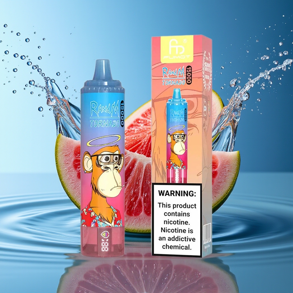 RandM Fumot Tornado 15000 Puffs Blauwe Framboos Kers Type-C Oplaadbaar LCD Mesh Coil