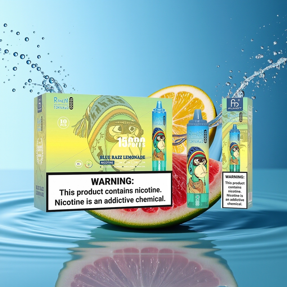 RandM Fumot Tornado 15000 Puffs Blauwe Framboos Limonade Mesh LCD Type-C
