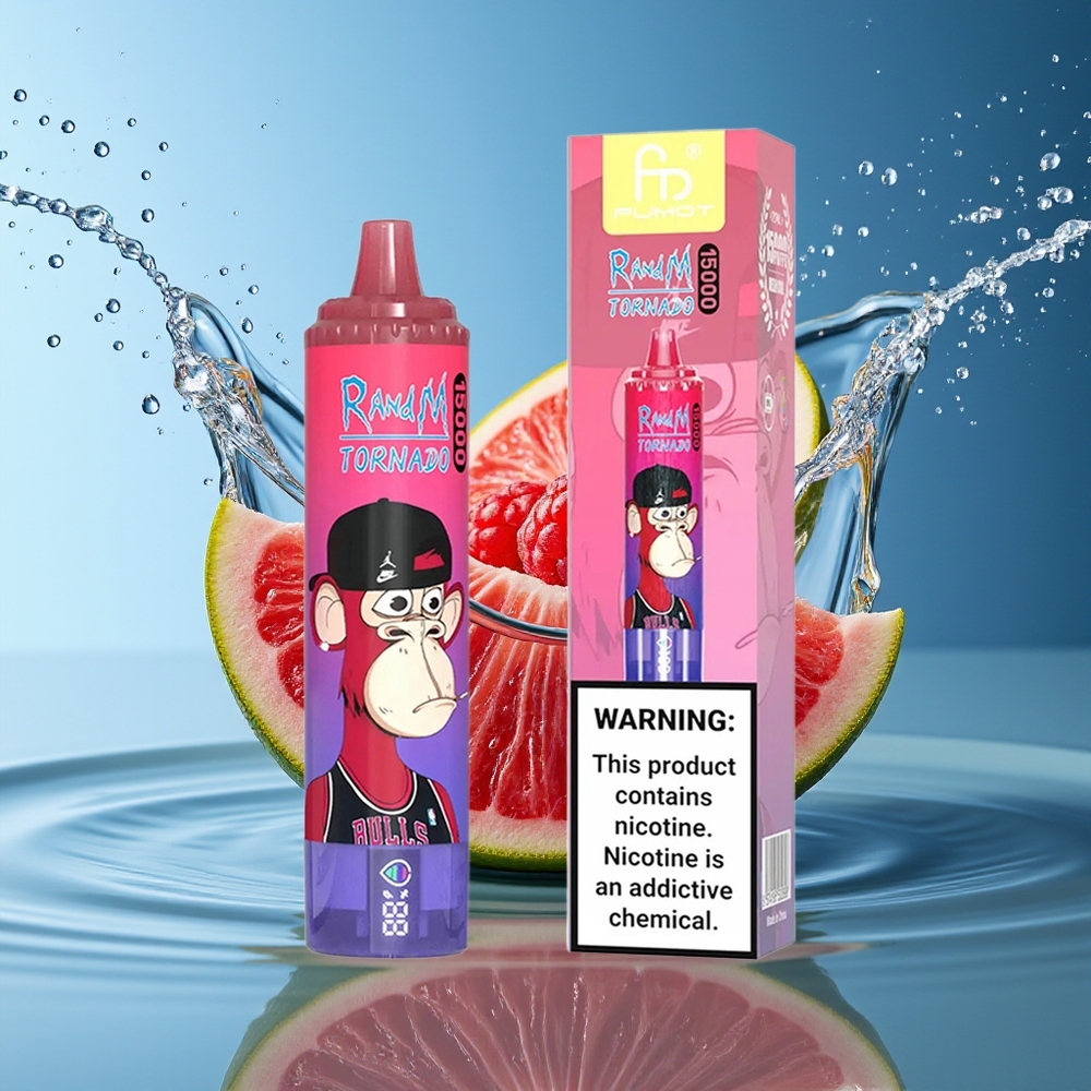 RandM Fumot Tornado 15000 Puffs Blauwzuur Framboos LCD Type-C Oplaadbaar