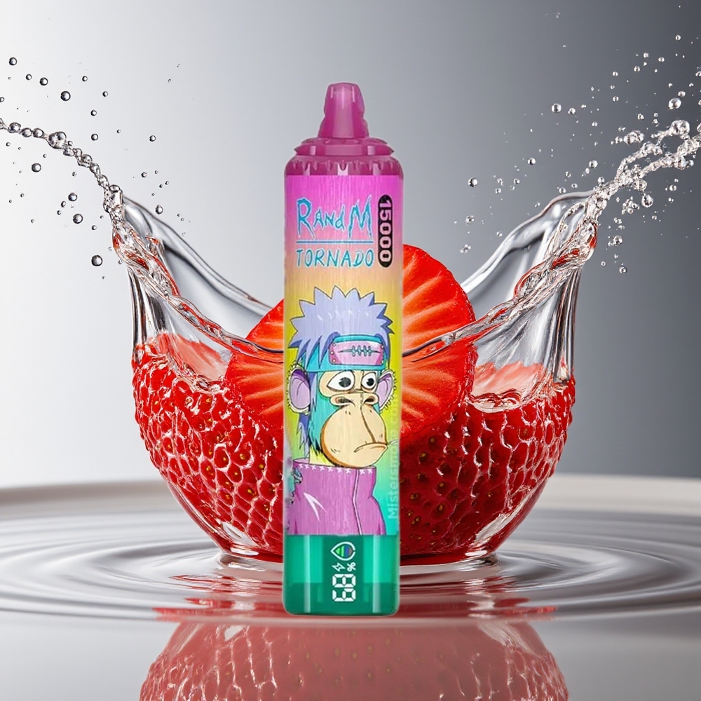 RandM Fumot Tornado 15000 Puffs IJs Aardbei Mesh LCD Type-C