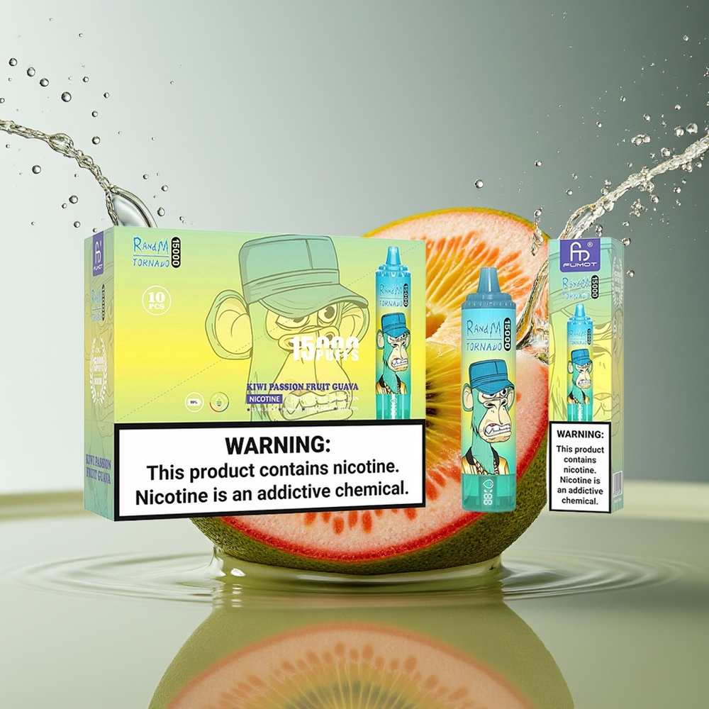RandM Fumot Tornado 15000 Puffs Kiwi Passievrucht Guava 25ml 850mAh Mesh LCD