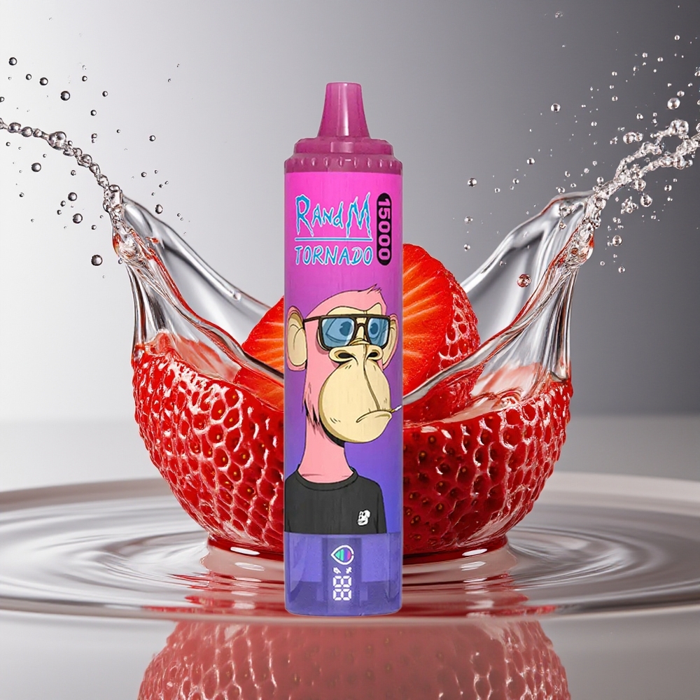 RandM Fumot Tornado 15000 Puffs Wegwerp Vape Aardbei Druif 25ml 850mAh Mesh LCD