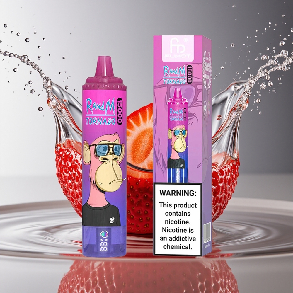 RandM Fumot Tornado 15000 Puffs Wegwerp Vape Aardbei Druif 25ml 850mAh Mesh LCD