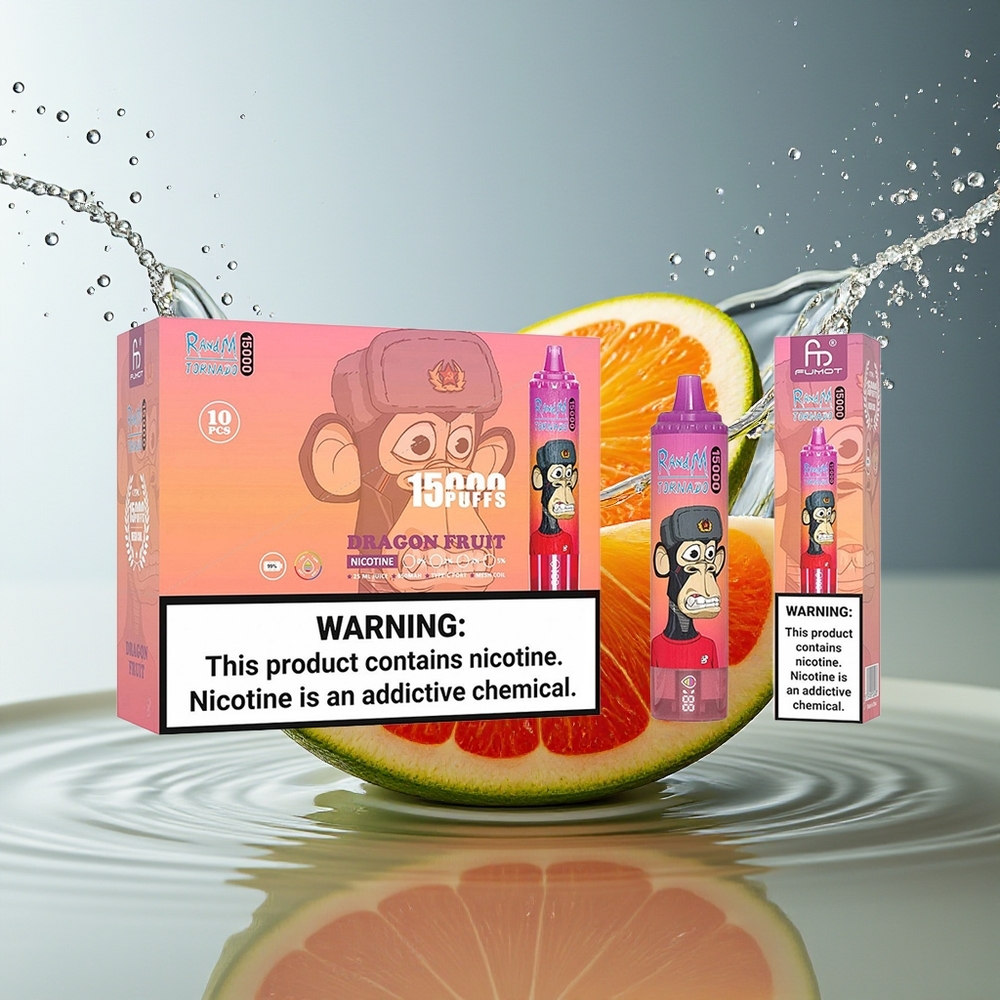 RandM Fumot Tornado 15000 Puffs Wegwerp Vape Drakenfruit 25ml 850mAh Mesh LCD