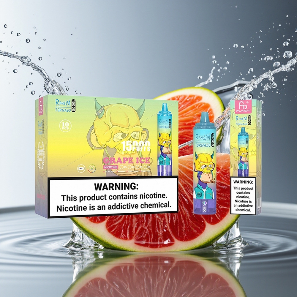 RandM Fumot Tornado 15000 Puffs Wegwerp Vape Druiven Ijs 25ml 850mAh Mesh LCD Type-C