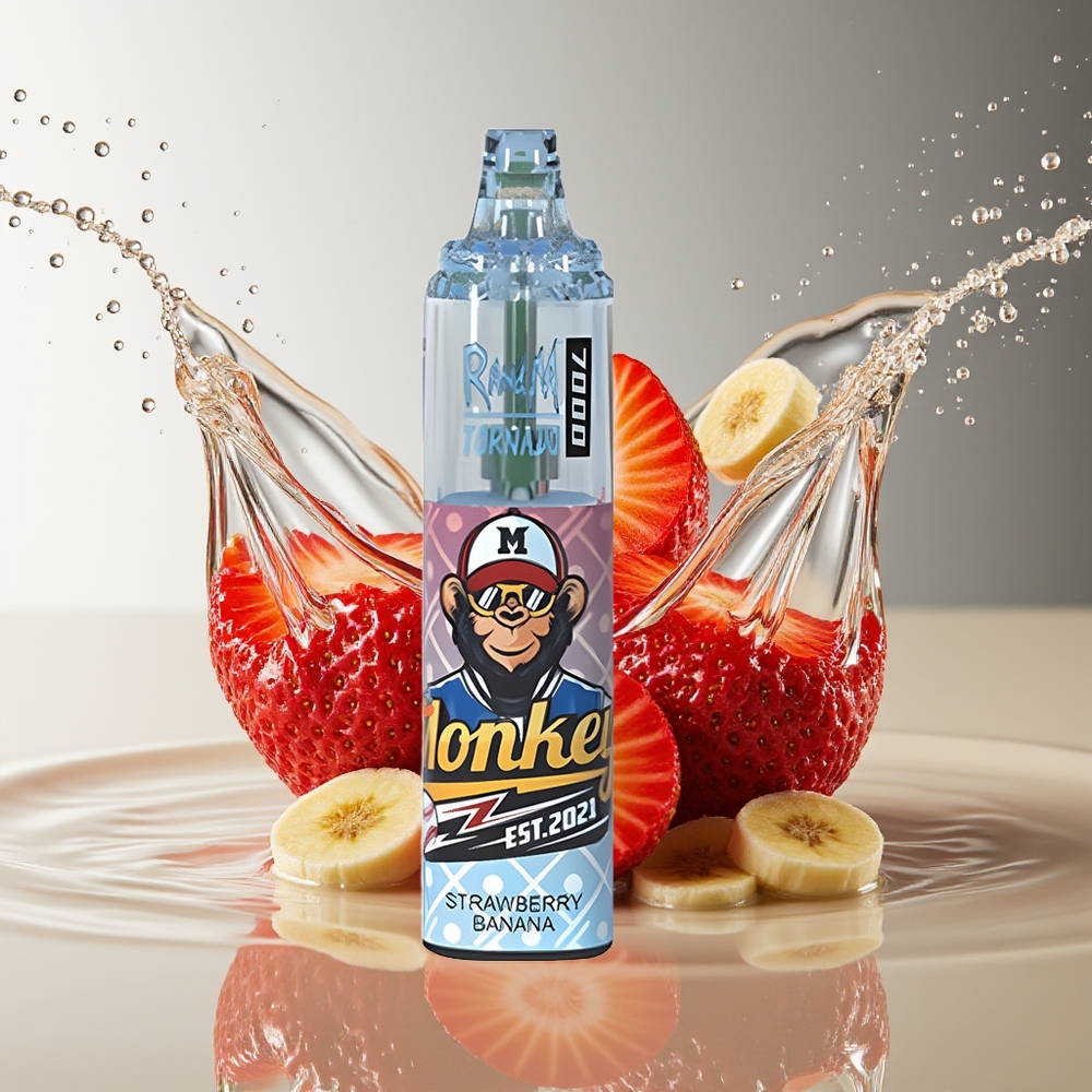 RandM Fumot Tornado 7000 Aardbei Banaan 14ML Mesh Coil Type-C RGB Luchtregeling