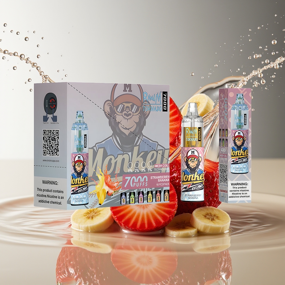 RandM Fumot Tornado 7000 Aardbei Banaan 14ML Mesh Coil Type-C RGB Luchtregeling