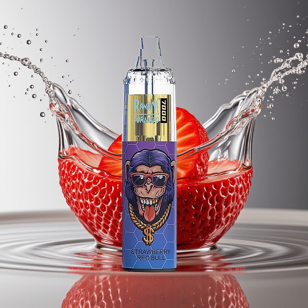 RandM Fumot Tornado 7000 Aardbei Rode Stier Mesh Coil Type-C RGB Luchtregeling