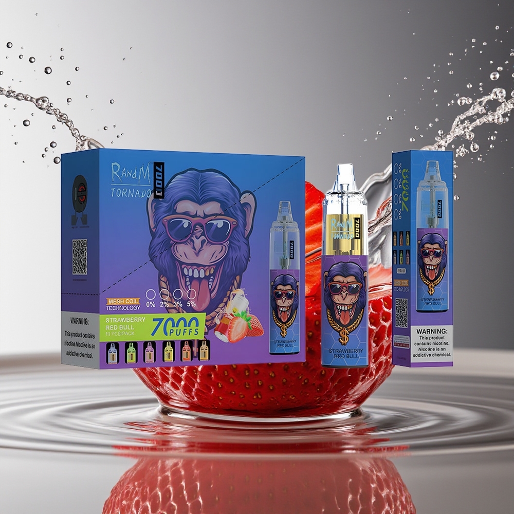 RandM Fumot Tornado 7000 Aardbei Rode Stier Mesh Coil Type-C RGB Luchtregeling