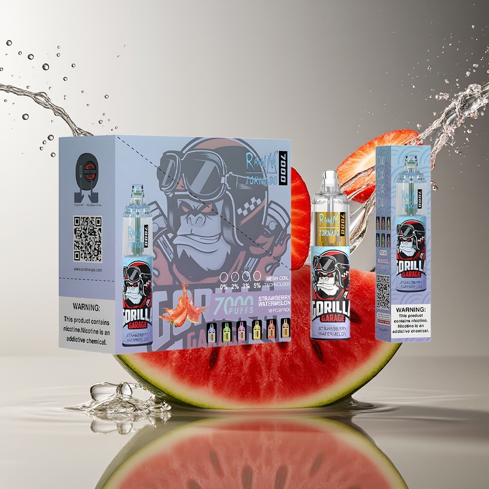 RandM Fumot Tornado 7000 Aardbei Watermeloen Mesh Coil Type-C RGB Luchtregeling