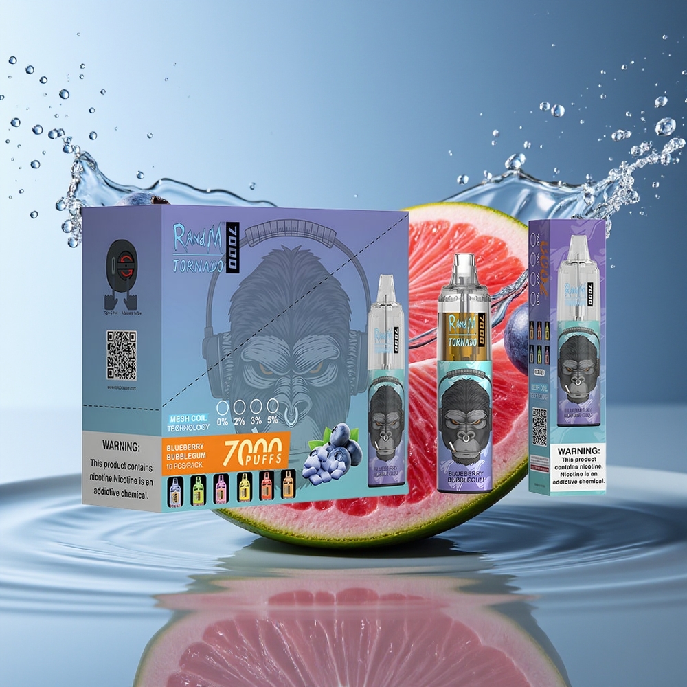 RandM Fumot Tornado 7000 Blauwe Bubbelgom 14ML Mesh Coil Type-C RGB Luchtregeling