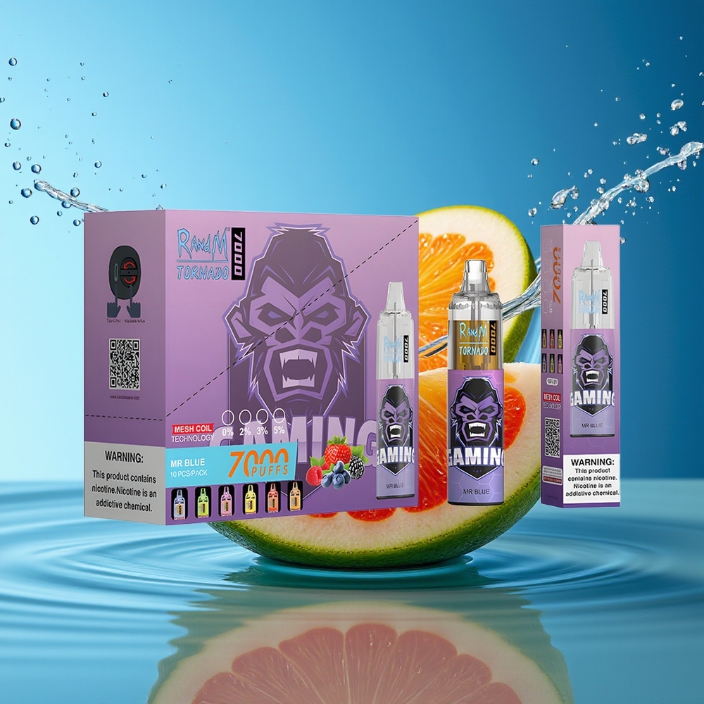 RandM Fumot Tornado 7000 Dr. Blauw 14ML Mesh Coil Type-C RGB Luchtregeling
