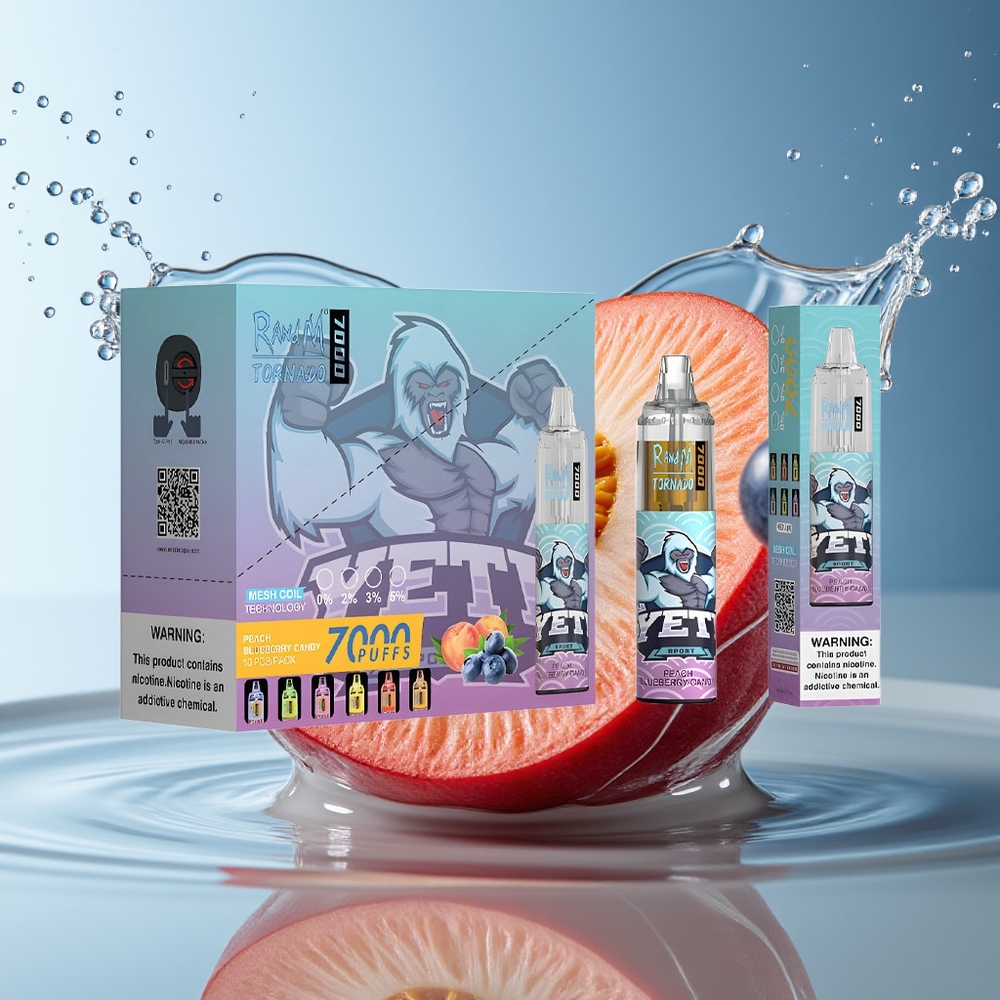 RandM Fumot Tornado 7000 Perzik Bosbes Snoep 14ML Mesh Coil RGB Licht Type-C Luchtregeling